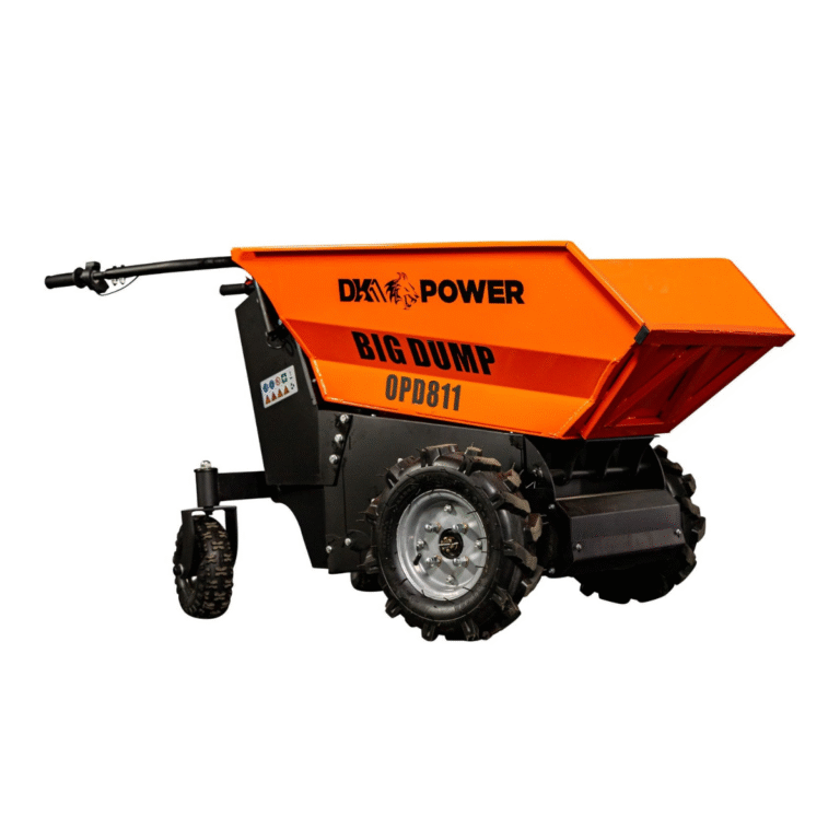 Detail K2 electric dump cart with 1100 lb capacity and all-terrain wheels