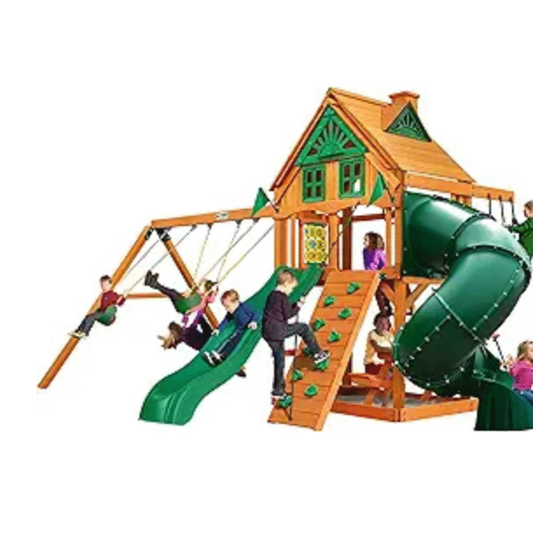 Gorilla Mountaineer swing set with tube slide and treehouse